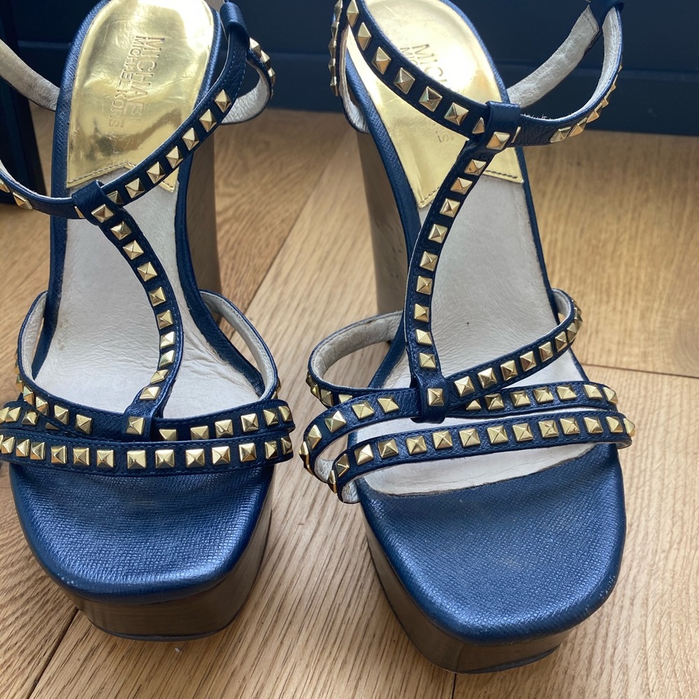 Michael Kors Navy Wedge Sandals 8 1/2